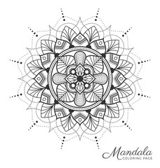 Tibetan mandala decorative ornament design for adult coloring page, greeting card, invitation, tattoo, yoga and spa symbol. Vector illustration