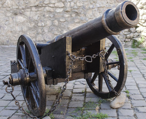 old cannon on a gun carriage
