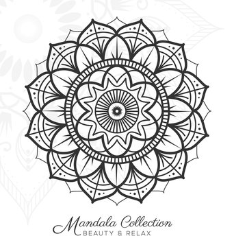 Tibetan mandala decorative ornament design for coloring page, greeting card, invitation, tattoo, yoga and spa symbol. Vector illustration