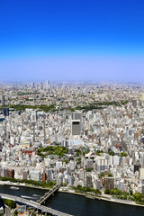 Scenic aerial shot of Tokyo - blue sky and beautiful