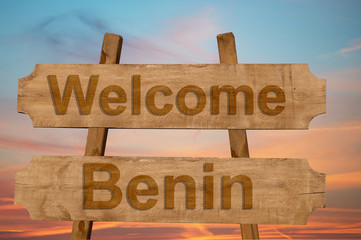 Welcome to  Benin sing on wood background