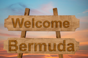 Welcome to  Bermuda sing on wood background