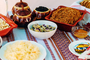 Traditional ukrainian food in assortment festive decorating