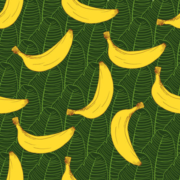 Banana hand drawn sketch Seamless Pattern. Vector Illustration