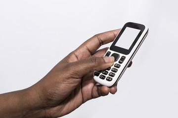 Hand holding retro phone 