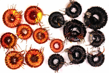 Good and bad magnetic coils. Shiny new electronic components bec