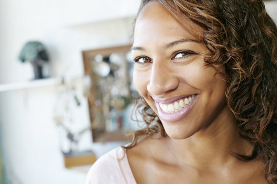 African American woman smiling in store