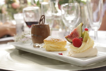 table setting with delicious dessert