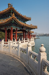 Nice buildings in the Beihai Park. Beihai Park located in Beijing, China. It has a history of 1000...