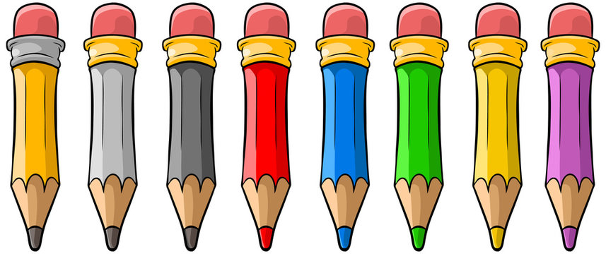 Cartoon set of cool color wooden pencils