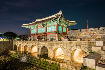 Hwaseong Fortress of Korea in Suwon at Night, South Korea