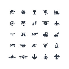 Naklejka premium Airplanes and flight black vector icons