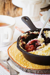 Freshly baked plum crumble