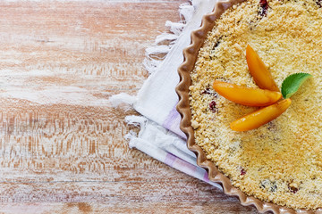 Freshly baked plum crumble