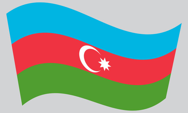 Flag of Azerbaijan waving on gray background