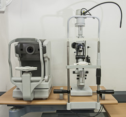 Closeup of medical equipment in an opticians clinic