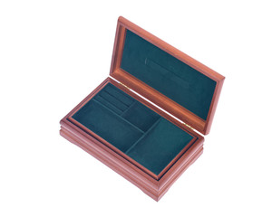 Open vintage jewelry box separated on white background