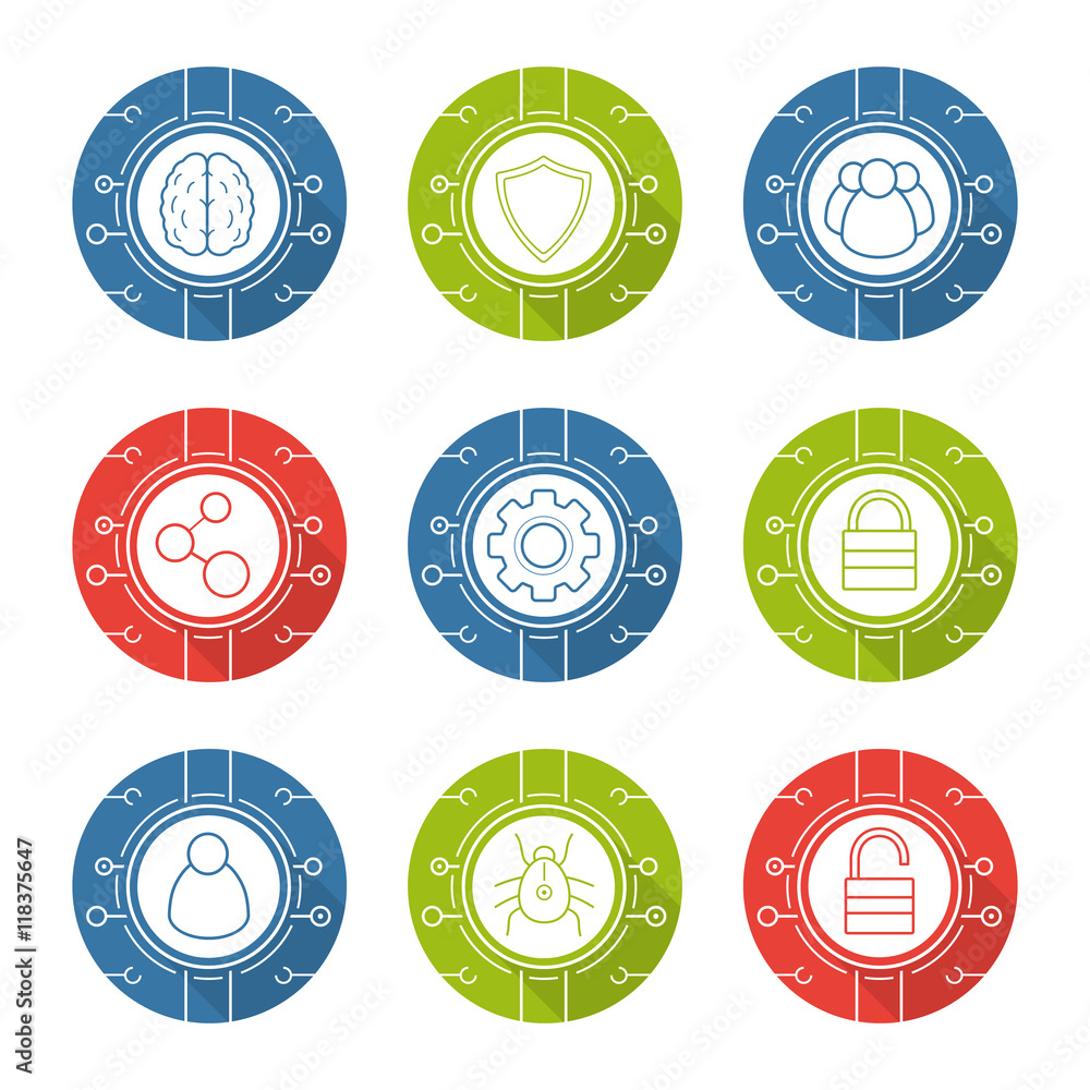 Poster Cyber security linear icons set