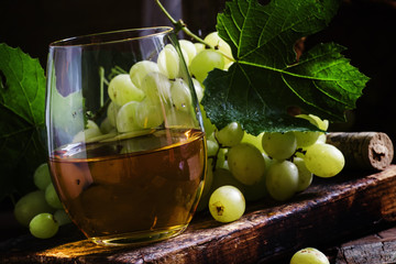 Wine and Grapes, old-fashioned still life, selective focus