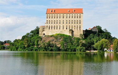 Fototapeta premium Lake and Castle Plumlov, Czech Republic, Europe