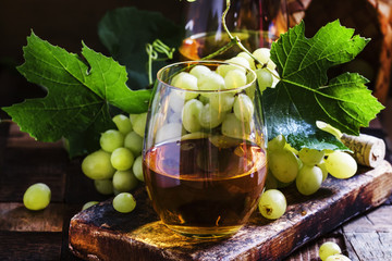 Wine and Grapes, old-fashioned still life, selective focus