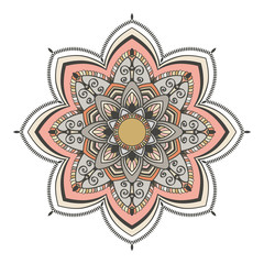 Abstract ethnic colored mandala ornamental pattern. Unique oriental style hand drawn design elements
