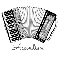 Hand drawn accordion vector illustration. Musical instrument