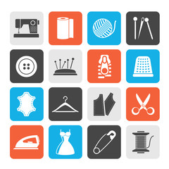 Silhouette sewing equipment and objects icons - vector icon set