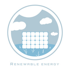 Renewable energy. Solar energy. Solar panels, sun, clouds.