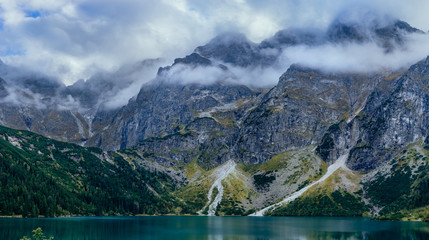 Dramatic mountain panorama. Mountain range above Morskie Oko Lake, Tatra National Park, Poland