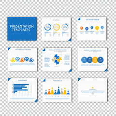 Multipurpose template for presentation slides with graphs and charts - blue color version.