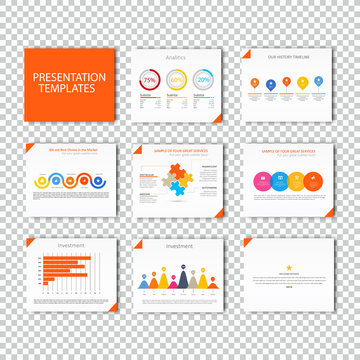 Multipurpose template for presentation slides with graphs and charts - orange color version.