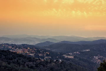 Panoramic view of Barcelona from Tibidabo mountain at sunset
