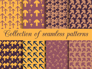 Set of seamless patterns with arrows. For wallpaper, bed linen,