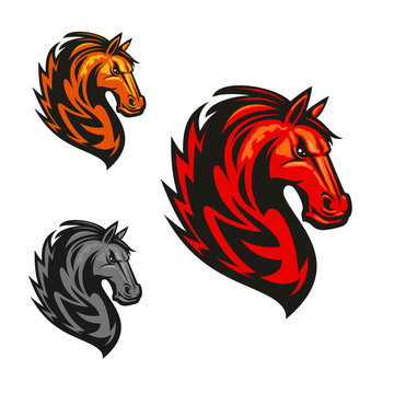 Horse stallion heraldic vector icons
