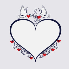 Heart shaped Frame with doves and decorations