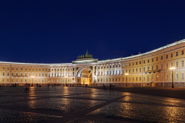 General Staff building (Part of Hermitage Museum) at night in St