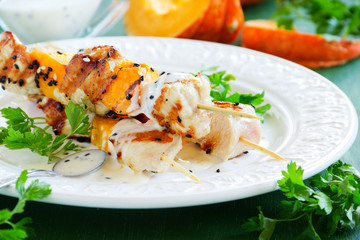 Shish kebab from Turkey and pumpkin.