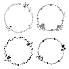 Hand-drawn vector set of vintage floral wreathes