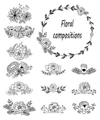 The set of hand-drawn vector decorative elements