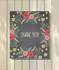Hand-drawn vintage card with floral wreath