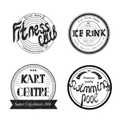 Set of retro fitness club, kart centre, swimming pool and ice rink labels, badges