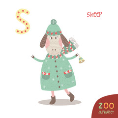 Zoo alphabet - R letter. Cute sheep