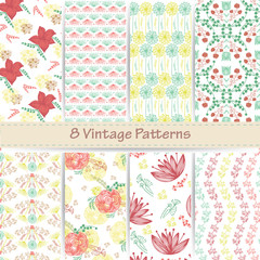 Hand-drawn vector set of vintage floral patterns