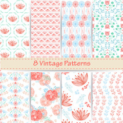 Hand-drawn vector set of vintage floral patterns