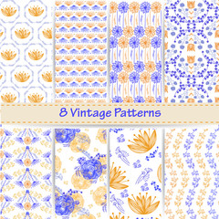 Hand-drawn vector set of vintage floral patterns