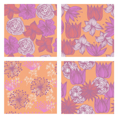 Hand-drawn vector set of vintage seamless patterns