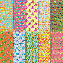 Hand-drawn vector set of seamless patterns