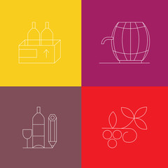 Line style wine icon collection