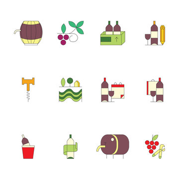 Vector wine line icons.